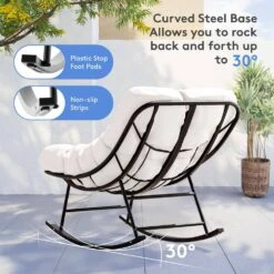 Metal Outdoor Rocking Chair With White Padded Cushion And Ottoman Foot Rest For Balcony -More Furniture Store jearey outdoor rocking chairs nhw white 1f 1000