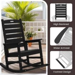 Black HDPE Plastic Outdoor Patio Rocking Chair With Footrest -More Furniture Store jearey outdoor rocking chairs tjyy5 black 1f 1000