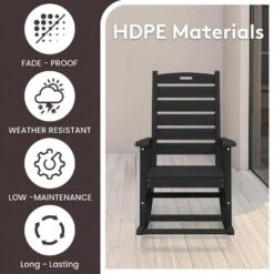 Black HDPE Plastic Outdoor Patio Rocking Chair With Footrest -More Furniture Store jearey outdoor rocking chairs tjyy5 black 44 1000