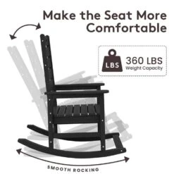 Black HDPE Plastic Outdoor Patio Rocking Chair With Footrest -More Furniture Store jearey outdoor rocking chairs tjyy5 black 76 1000