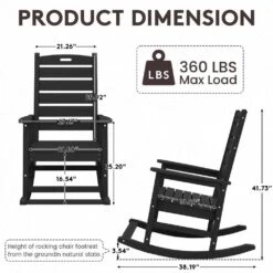 Black HDPE Plastic Outdoor Patio Rocking Chair With Footrest -More Furniture Store jearey outdoor rocking chairs tjyy5 black c3 1000