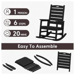 Black HDPE Plastic Outdoor Patio Rocking Chair With Footrest -More Furniture Store jearey outdoor rocking chairs tjyy5 black fa 1000