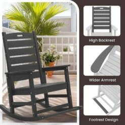 Gray HDPE Plastic Outdoor Patio Rocking Chair With Footrest -More Furniture Store jearey outdoor rocking chairs tjyy5 gray 1f 1000