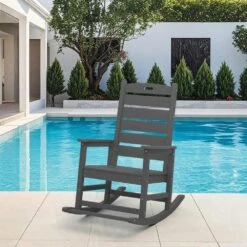 Gray HDPE Plastic Outdoor Patio Rocking Chair With Footrest -More Furniture Store jearey outdoor rocking chairs tjyy5 gray 31 1000