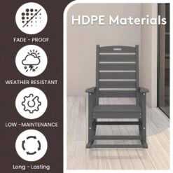 Gray HDPE Plastic Outdoor Patio Rocking Chair With Footrest -More Furniture Store jearey outdoor rocking chairs tjyy5 gray 44 1000