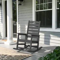 Gray HDPE Plastic Outdoor Patio Rocking Chair With Footrest