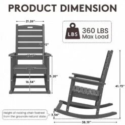 Gray HDPE Plastic Outdoor Patio Rocking Chair With Footrest -More Furniture Store jearey outdoor rocking chairs tjyy5 gray c3 1000