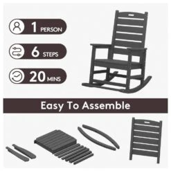 Gray HDPE Plastic Outdoor Patio Rocking Chair With Footrest -More Furniture Store jearey outdoor rocking chairs tjyy5 gray fa 1000