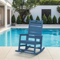 Navy HDPE Plastic Outdoor Patio Rocking Chair With Footrest -More Furniture Store jearey outdoor rocking chairs tjyy5 navy 31 1000