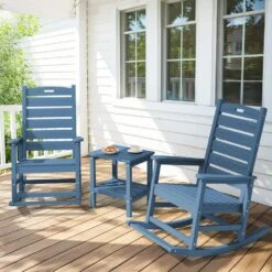 Navy HDPE Plastic Outdoor Patio Rocking Chair With Footrest -More Furniture Store jearey outdoor rocking chairs tjyy5 navy 4f 1000