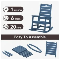Navy HDPE Plastic Outdoor Patio Rocking Chair With Footrest -More Furniture Store jearey outdoor rocking chairs tjyy5 navy fa 1000