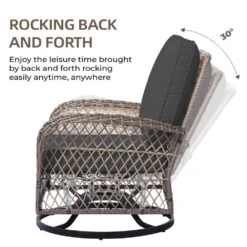 4-Piece Grey Patio Wicker Bistro Furniture Set With 2 Cushioned Swivel Outdoor Rocking Chair With Cushion And 2 Ottomans -More Furniture Store jearey outdoor rocking chairs xes 4 grey 1f 1000