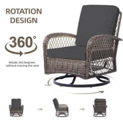 4-Piece Grey Patio Wicker Bistro Furniture Set With 2 Cushioned Swivel Outdoor Rocking Chair With Cushion And 2 Ottomans -More Furniture Store jearey outdoor rocking chairs xes 4 grey 4f 1000