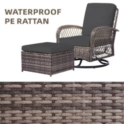 4-Piece Grey Patio Wicker Bistro Furniture Set With 2 Cushioned Swivel Outdoor Rocking Chair With Cushion And 2 Ottomans -More Furniture Store jearey outdoor rocking chairs xes 4 grey c3 1000