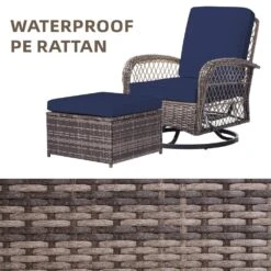 4-Piece Navy Patio Wicker Bistro Furniture Set With 2 Cushioned Swivel Outdoor Rocking Chair With Cushion And 2 Ottomans -More Furniture Store jearey outdoor rocking chairs xes 4 navy c3 1000
