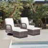 4-Piece White Patio Wicker Bistro Furniture Set With Swivel Outdoor Rocking Chair With Cushion And 2 Ottomans
