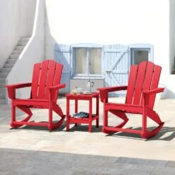 Classic HDPE Plastic Outdoor Rocking Chair In Bright Red -More Furniture Store jearey outdoor rocking chairs ydyy bright red 31 1000