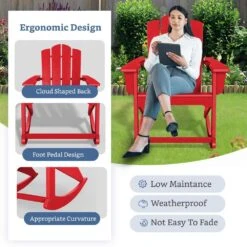 Classic HDPE Plastic Outdoor Rocking Chair In Bright Red -More Furniture Store jearey outdoor rocking chairs ydyy bright red fa 1000
