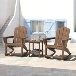 Classic HDPE Plastic Outdoor Rocking Chair In Brown -More Furniture Store jearey outdoor rocking chairs ydyy brown 31 1000