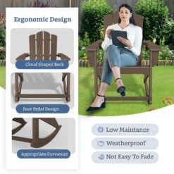 Classic HDPE Plastic Outdoor Rocking Chair In Coffee Brown -More Furniture Store jearey outdoor rocking chairs ydyy coffee fa 1000