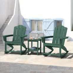Classic HDPE Plastic Outdoor Rocking Chair In Green -More Furniture Store jearey outdoor rocking chairs ydyy green 31 1000