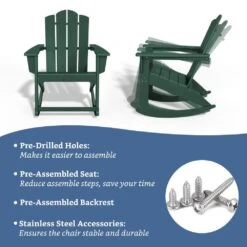 Classic HDPE Plastic Outdoor Rocking Chair In Green -More Furniture Store jearey outdoor rocking chairs ydyy green 4f 1000