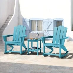 Classic HDPE Plastic Outdoor Rocking Chair In Light Blue -More Furniture Store jearey outdoor rocking chairs ydyy light blue 31 1000