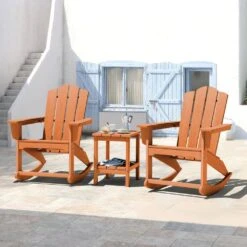 Classic HDPE Plastic Outdoor Rocking Chair In Orange -More Furniture Store jearey outdoor rocking chairs ydyy orange 31 1000