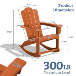 Classic HDPE Plastic Outdoor Rocking Chair In Orange -More Furniture Store jearey outdoor rocking chairs ydyy orange 76 1000