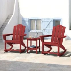 Classic HDPE Plastic Outdoor Rocking Chair In Dark Red -More Furniture Store jearey outdoor rocking chairs ydyy red 31 1000