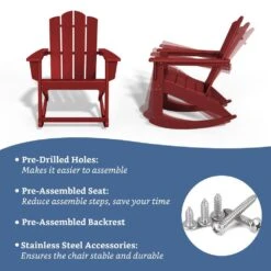 Classic HDPE Plastic Outdoor Rocking Chair In Dark Red -More Furniture Store jearey outdoor rocking chairs ydyy red 4f 1000