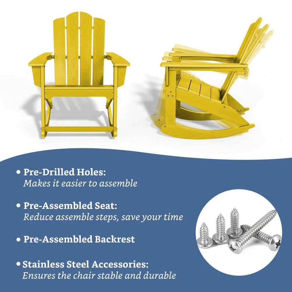 Classic HDPE Plastic Outdoor Rocking Chair In Yellow 3 Classic HDPE Plastic Outdoor Rocking Chair In Yellow - Image 3