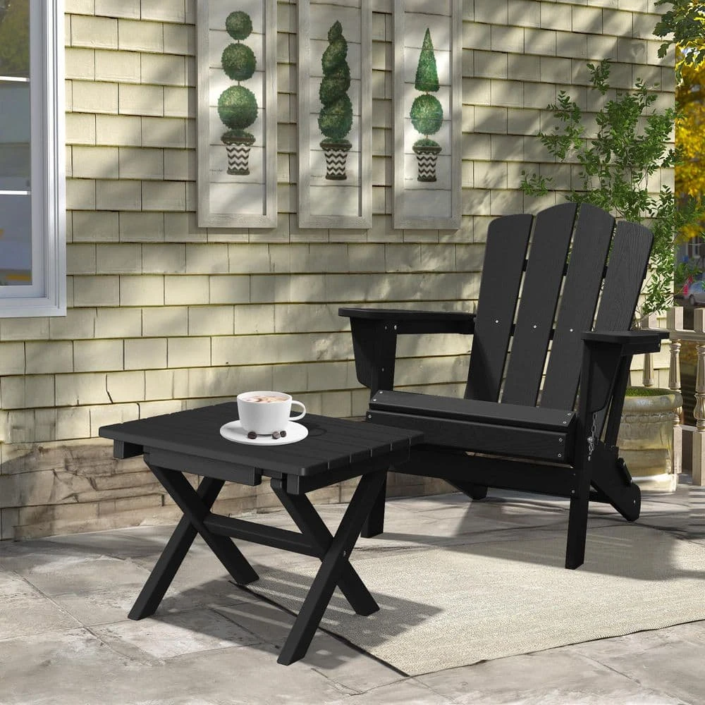 Black HDPE Plastic Portable Patio End Table Folding Outdoor Coffee Table (Set Of 2) 9 Black HDPE Plastic Portable Patio End Table Folding Outdoor Coffee Table (Set Of 2) - Image 9