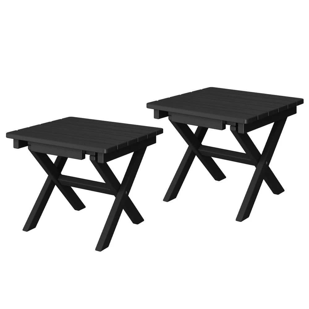 Black HDPE Plastic Portable Patio End Table Folding Outdoor Coffee Table (Set Of 2) 1 Black HDPE Plastic Portable Patio End Table Folding Outdoor Coffee Table (Set Of 2)