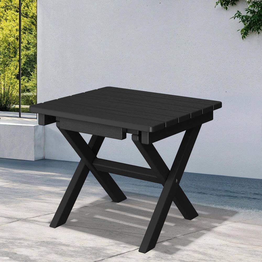 Black HDPE Plastic Portable Patio End Table Folding Outdoor Coffee Table (Set Of 2) 3 Black HDPE Plastic Portable Patio End Table Folding Outdoor Coffee Table (Set Of 2) - Image 3