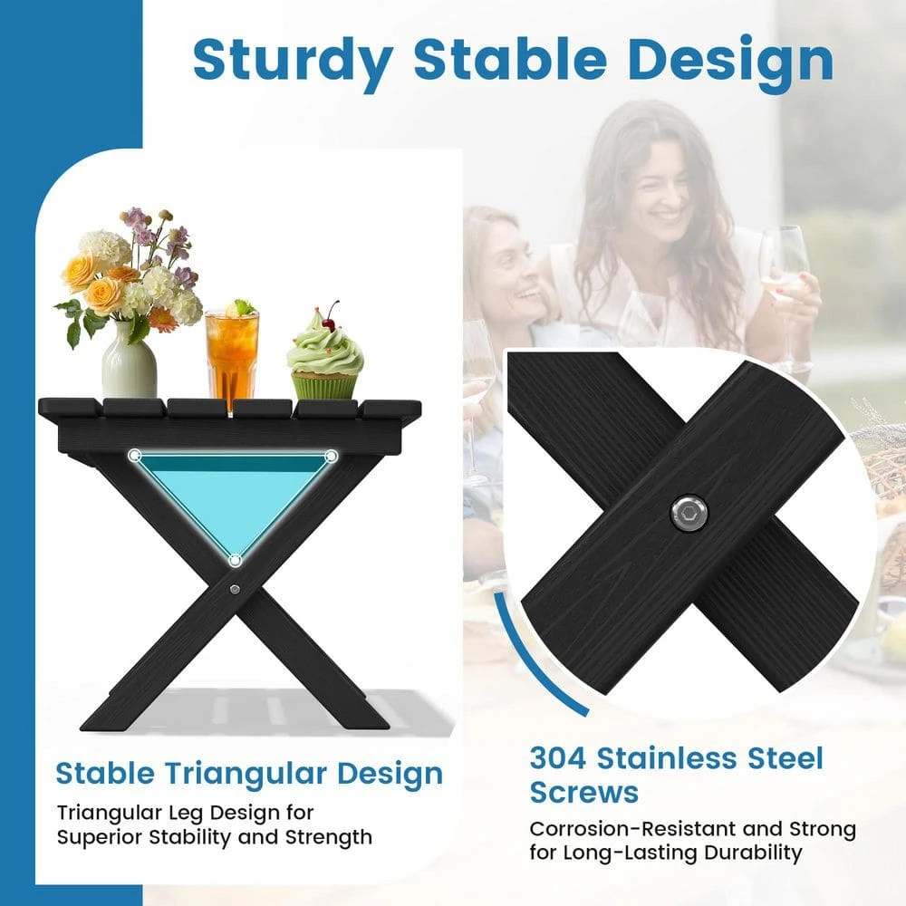 Black HDPE Plastic Portable Patio End Table Folding Outdoor Coffee Table (Set Of 2) 7 Black HDPE Plastic Portable Patio End Table Folding Outdoor Coffee Table (Set Of 2) - Image 7