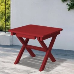 Dark Red HDPE Plastic Portable Patio End Table Folding Outdoor Coffee Table (Set Of 2) -More Furniture Store jearey outdoor side tables 2fxzdbj drd c3 1000