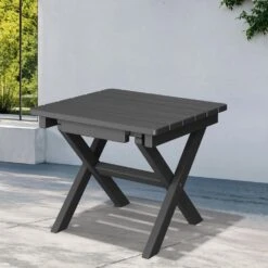 Gray HDPE Plastic Portable Patio End Table Folding Outdoor Coffee Table (Set Of 2) -More Furniture Store jearey outdoor side tables 2fxzdbj gr c3 1000