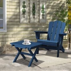 Navy Blue HDPE Plastic Portable Patio End Table Folding Outdoor Coffee Table (Set Of 2) -More Furniture Store jearey outdoor side tables 2fxzdbj na 31 1000