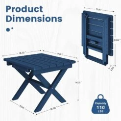 Navy Blue HDPE Plastic Portable Patio End Table Folding Outdoor Coffee Table (Set Of 2) -More Furniture Store jearey outdoor side tables 2fxzdbj na 4f 1000