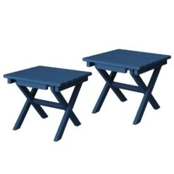 Navy Blue HDPE Plastic Portable Patio End Table Folding Outdoor Coffee Table (Set Of 2)