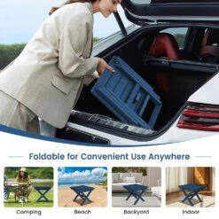 Navy Blue HDPE Plastic Portable Patio End Table Folding Outdoor Coffee Table (Set Of 2) -More Furniture Store jearey outdoor side tables 2fxzdbj na 76 1000