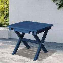 Navy Blue HDPE Plastic Portable Patio End Table Folding Outdoor Coffee Table (Set Of 2) -More Furniture Store jearey outdoor side tables 2fxzdbj na c3 1000