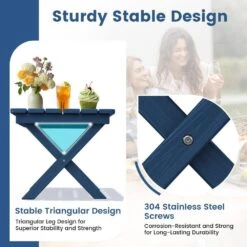 Navy Blue HDPE Plastic Portable Patio End Table Folding Outdoor Coffee Table (Set Of 2) -More Furniture Store jearey outdoor side tables 2fxzdbj na fa 1000