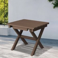 Brown HDPE Plastic Portable Patio End Table Folding Outdoor Coffee Table (Set Of 2) -More Furniture Store jearey outdoor side tables 2fxzdbj zm c3 1000