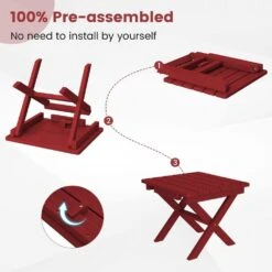 Dark Red HDPE Plastic Portable Patio End Table Folding Outdoor Coffee Table -More Furniture Store jearey outdoor side tables fxzdbj drd 1f 1000