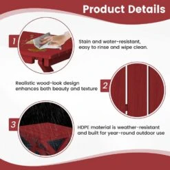 Dark Red HDPE Plastic Portable Patio End Table Folding Outdoor Coffee Table -More Furniture Store jearey outdoor side tables fxzdbj drd 44 1000