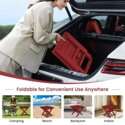 Dark Red HDPE Plastic Portable Patio End Table Folding Outdoor Coffee Table -More Furniture Store jearey outdoor side tables fxzdbj drd 76 1000