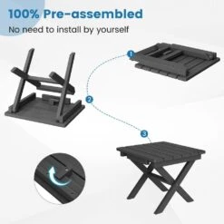 Gray HDPE Plastic Portable Patio End Table Folding Outdoor Coffee Table -More Furniture Store jearey outdoor side tables fxzdbj gr 1f 1000