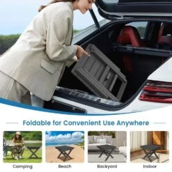 Gray HDPE Plastic Portable Patio End Table Folding Outdoor Coffee Table -More Furniture Store jearey outdoor side tables fxzdbj gr 76 1000